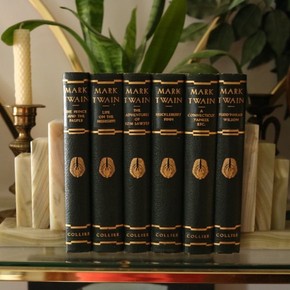 Antique 1920s Art Deco Mark Twain Green Gold Book Set - Picture 8 of 15